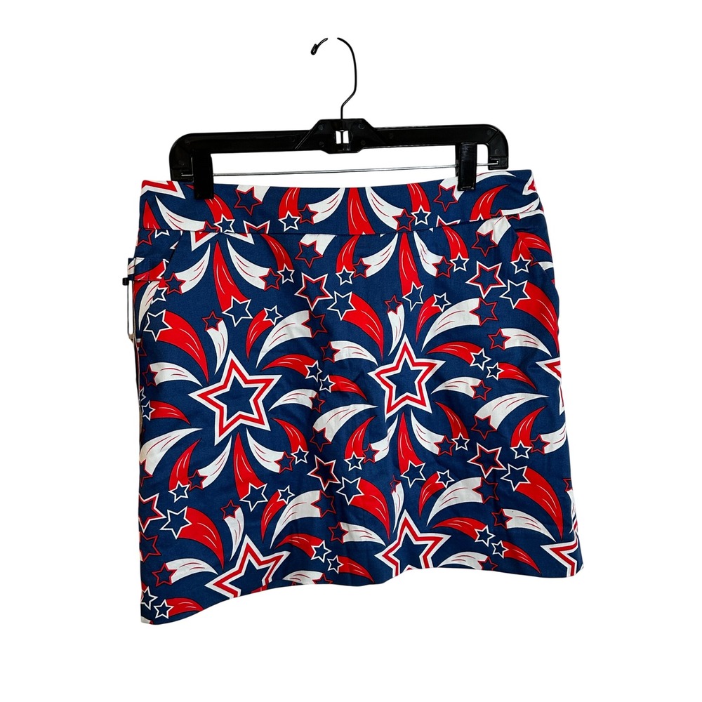 Royal &‎ Awesome Golf Skort Size 10 Red White Blue Shooting Pars Star Print NEW